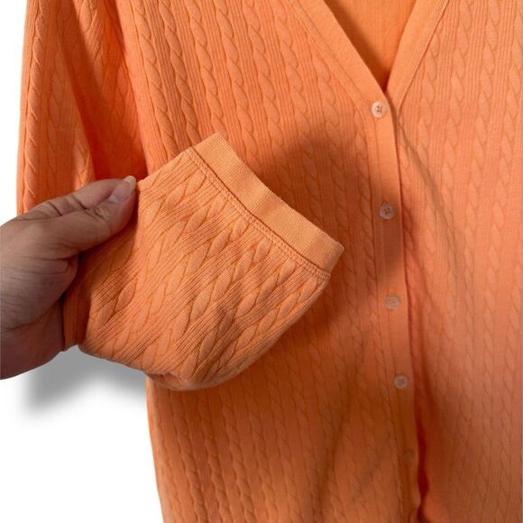 Lauren Ralph Lauren Women’s Orange Cable Knit 3/4 Sleeve Cardigan Sweater Size L - Picture 5 of 7